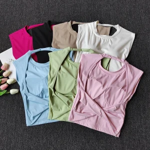Sexy Short Yoga Top Backless Fixed Chest Pad Sports T-shirt Vest Women's Tight Quick Drying Slimming Yoga Suit Top Clothing