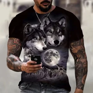 3D Print Wolf Men T Shirt Vintage TOP Men Short Sleeve Tops Girls Summer Women T-Shirt Oversized Y2K Men Clothing Tshirt Top